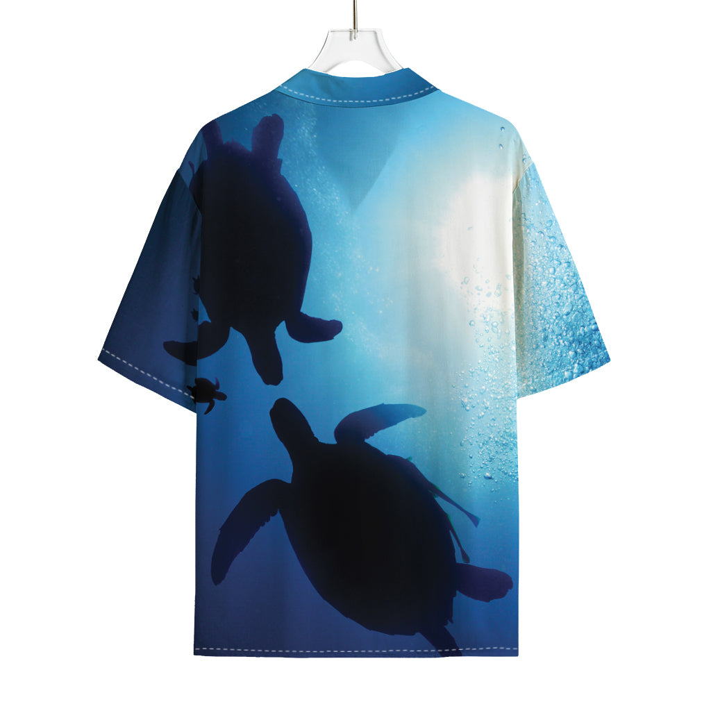 Sea Turtle Family Underwater Print Rayon Hawaiian Shirt