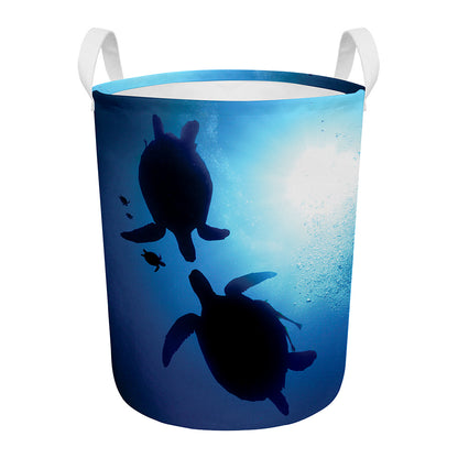 Sea Turtle Family Underwater Print Round Laundry Basket