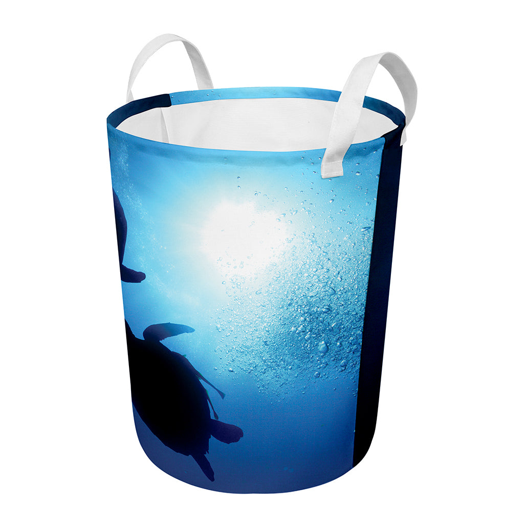 Sea Turtle Family Underwater Print Round Laundry Basket