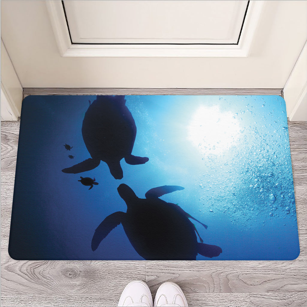 Sea Turtle Family Underwater Print Rubber Doormat