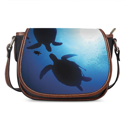 Sea Turtle Family Underwater Print Saddle Bag