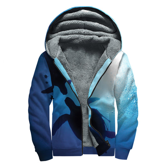 Sea Turtle Family Underwater Print Sherpa Lined Zip Up Hoodie