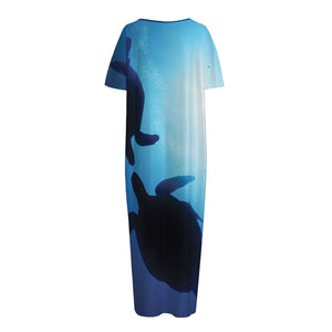 Sea Turtle Family Underwater Print Short Sleeve Long Nightdress