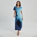 Sea Turtle Family Underwater Print Short Sleeve Maxi Dress