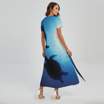 Sea Turtle Family Underwater Print Short Sleeve Maxi Dress