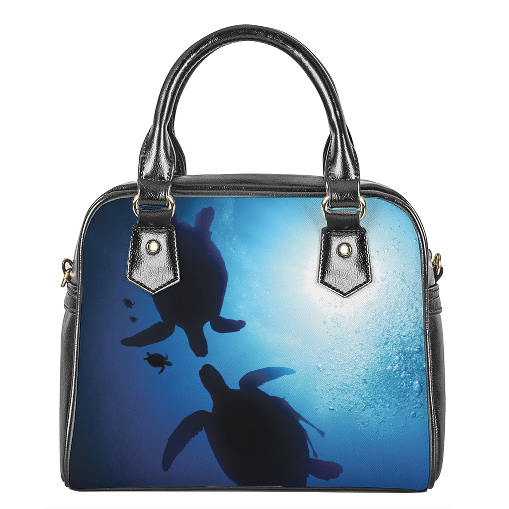 Sea Turtle Family Underwater Print Shoulder Handbag