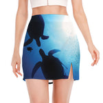 Sea Turtle Family Underwater Print Side Slit Mini Skirt