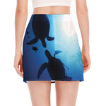 Sea Turtle Family Underwater Print Side Slit Mini Skirt