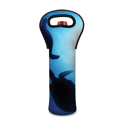 Sea Turtle Family Underwater Print Single Neoprene Wine Tote