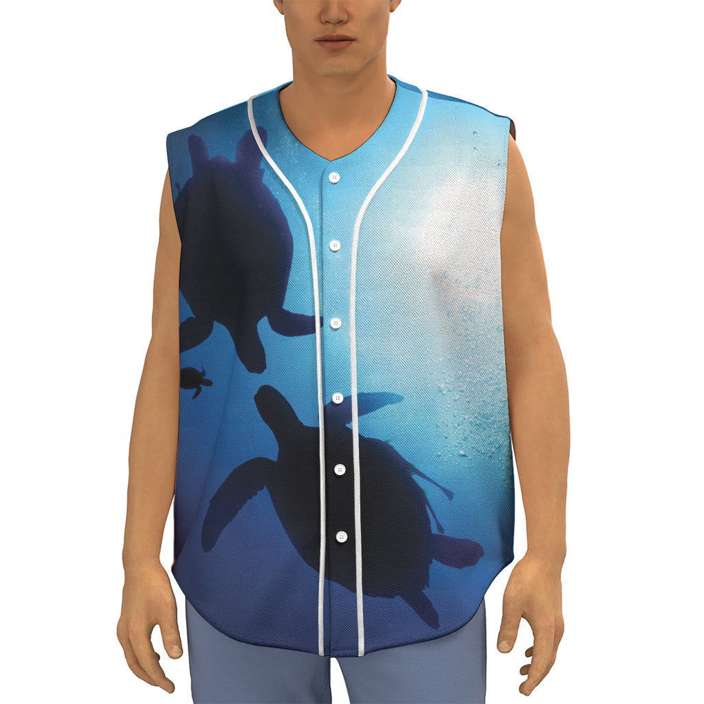 Sea Turtle Family Underwater Print Sleeveless Baseball Jersey