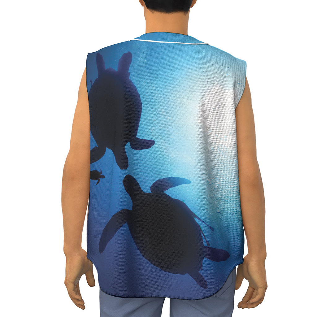 Sea Turtle Family Underwater Print Sleeveless Baseball Jersey
