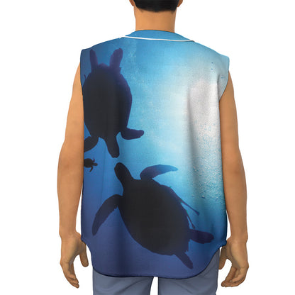 Sea Turtle Family Underwater Print Sleeveless Baseball Jersey