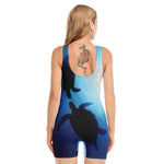 Sea Turtle Family Underwater Print Sleeveless One Piece Swimsuit