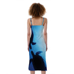 Sea Turtle Family Underwater Print Slim Fit Midi Cami Dress