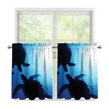 Sea Turtle Family Underwater Print Tier Curtains