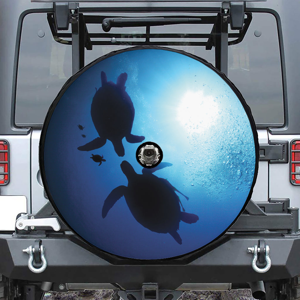 Sea Turtle Family Underwater Print Tire Cover With Camera Hole