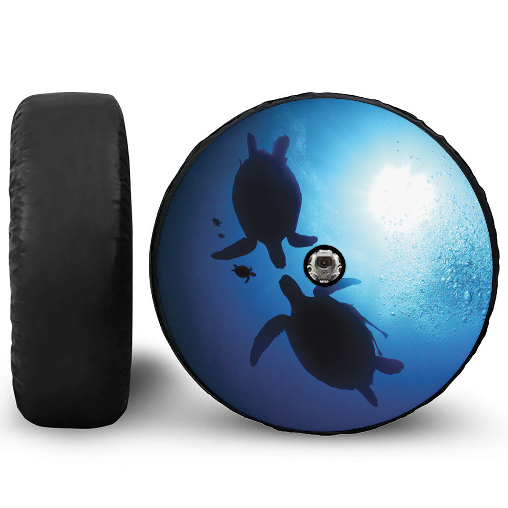 Sea Turtle Family Underwater Print Tire Cover With Camera Hole