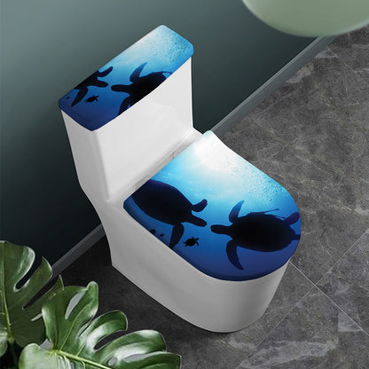 Sea Turtle Family Underwater Print Toilet Lid And Tank Cover Set