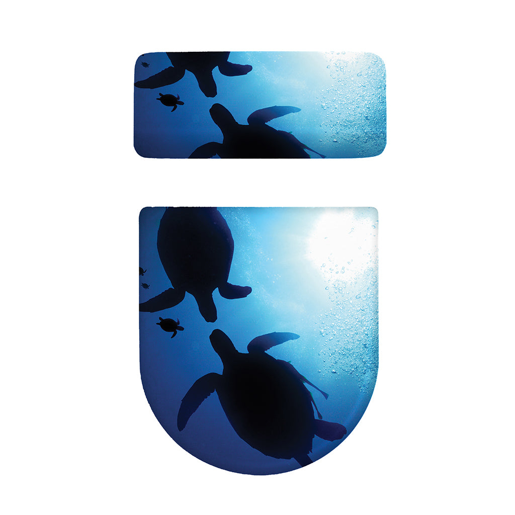 Sea Turtle Family Underwater Print Toilet Lid And Tank Cover Set