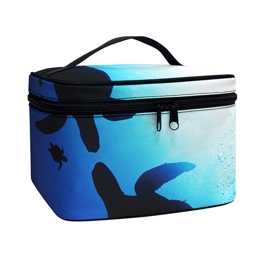 Sea Turtle Family Underwater Print Travel Makeup Bag