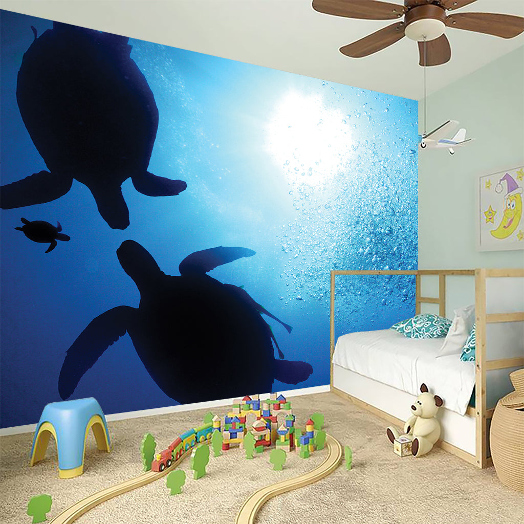 Sea Turtle Family Underwater Print Wall Sticker