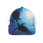 Sea Turtle Family Underwater Print White Mesh Trucker Cap
