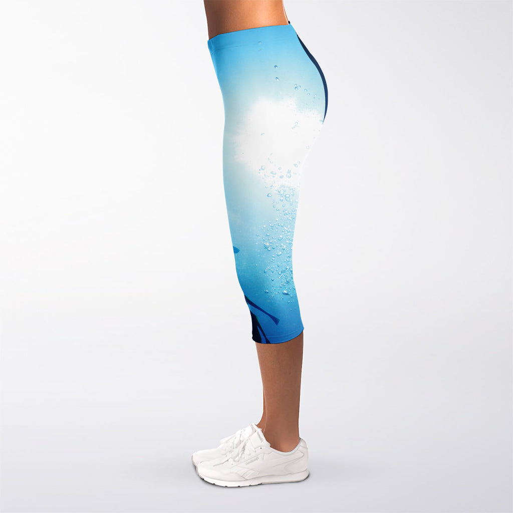 Sea Turtle Family Underwater Print Women's Capri Leggings