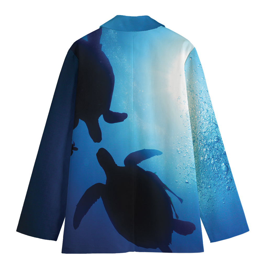Sea Turtle Family Underwater Print Women's Cotton Blazer
