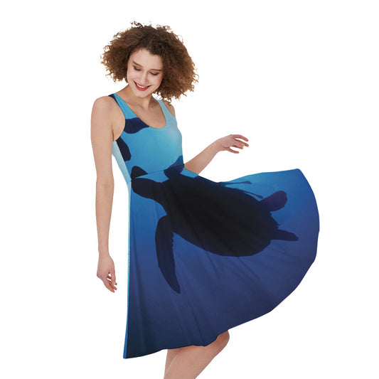 Sea Turtle Family Underwater Print Women's Sleeveless Dress