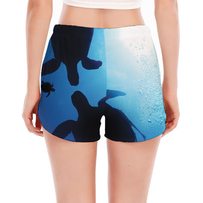 Sea Turtle Family Underwater Print Women's Split Running Shorts