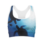 Sea Turtle Family Underwater Print Women's Sports Bra