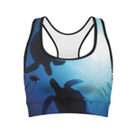 Sea Turtle Family Underwater Print Women's Sports Bra