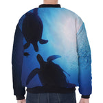 Sea Turtle Family Underwater Print Zip Sleeve Bomber Jacket