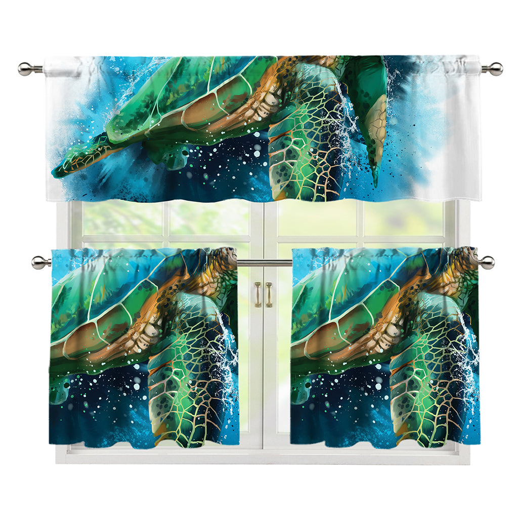 Sea Turtle Painting Print 3 Piece Kitchen Curtains