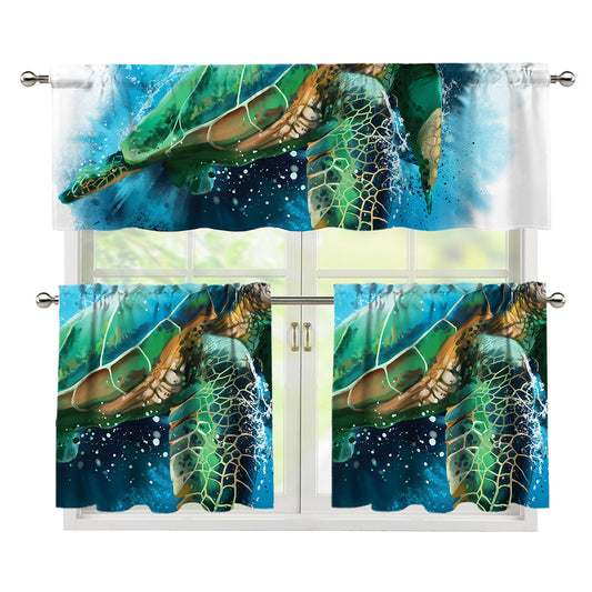 Sea Turtle Painting Print 3 Piece Kitchen Curtains