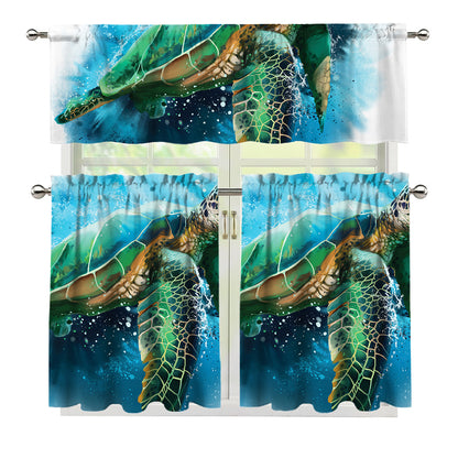 Sea Turtle Painting Print 3 Piece Kitchen Curtains