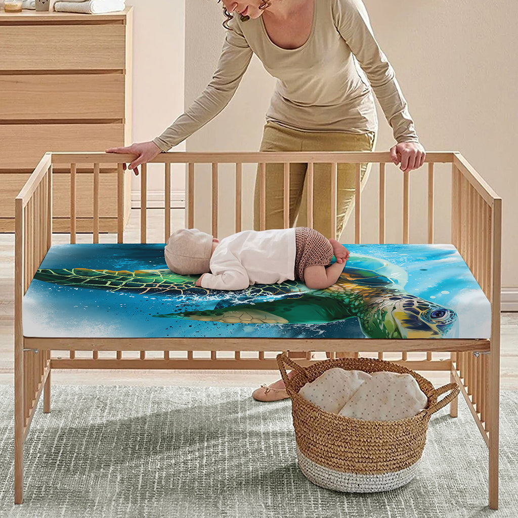Sea Turtle Painting Print Baby Crib Sheet