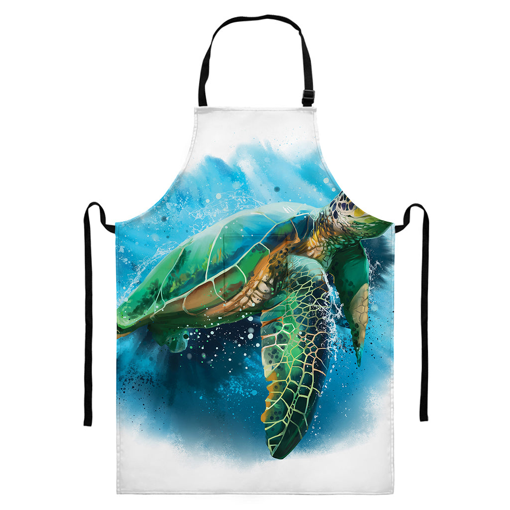 Sea Turtle Painting Print Bib Apron With Pocket
