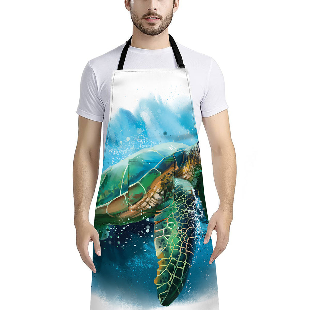 Sea Turtle Painting Print Bib Apron With Pocket