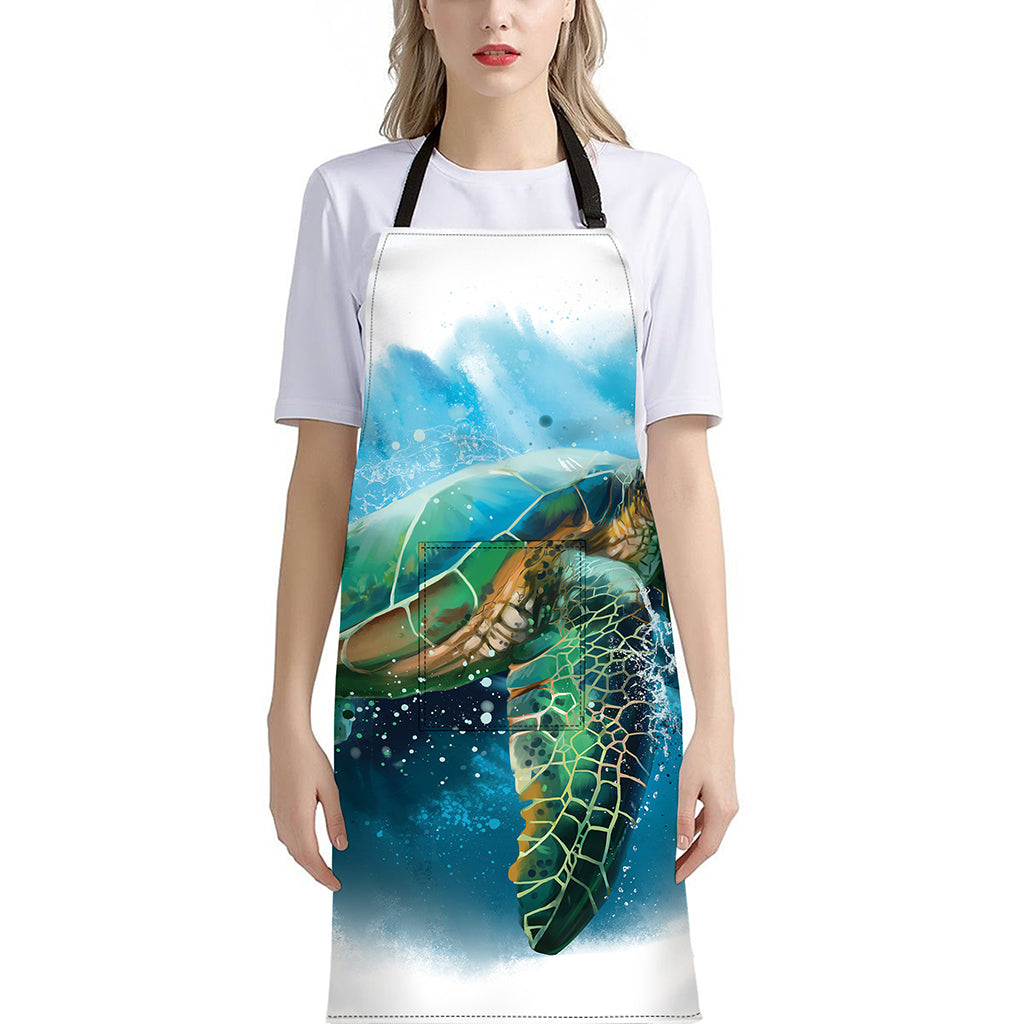 Sea Turtle Painting Print Bib Apron With Pocket