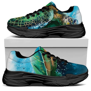 Sea Turtle Painting Print Black Chunky Shoes