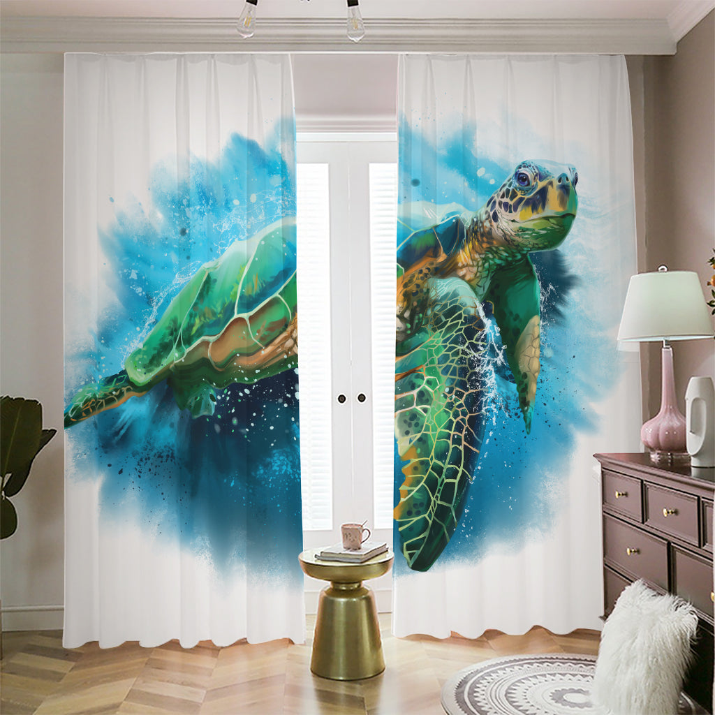 Sea Turtle Painting Print Blackout Pencil Pleat Curtains