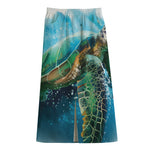 Sea Turtle Painting Print Cotton Front Slit Maxi Skirt