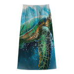 Sea Turtle Painting Print Cotton Front Slit Maxi Skirt