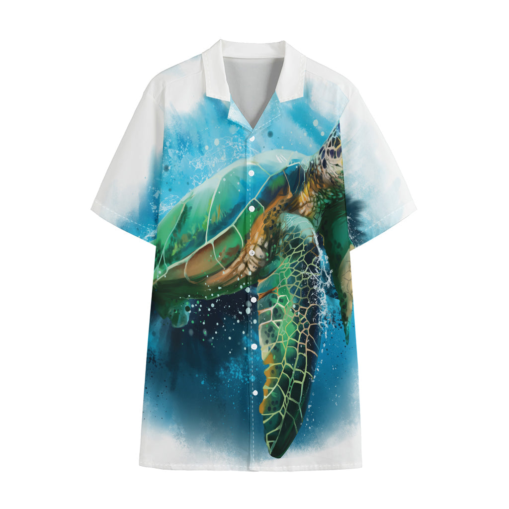 Sea Turtle Painting Print Cotton Hawaiian Shirt