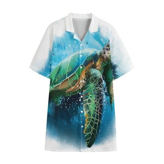 Sea Turtle Painting Print Cotton Hawaiian Shirt
