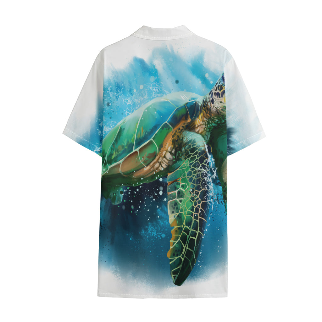 Sea Turtle Painting Print Cotton Hawaiian Shirt