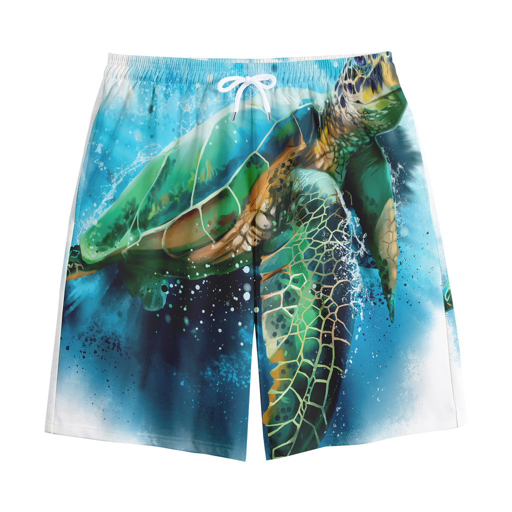Sea Turtle Painting Print Cotton Shorts
