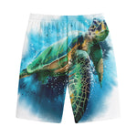 Sea Turtle Painting Print Cotton Shorts