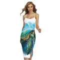 Sea Turtle Painting Print Cross Back Cami Dress